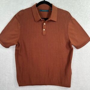 Perry Ellis Polo Shirt Mens Large Rust Brown Textured Knit Short Sleeve